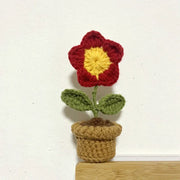 DIY Handwoven Mini Potted Flower Rose – Woolen Thread Finished Product for Office, Home Decoration