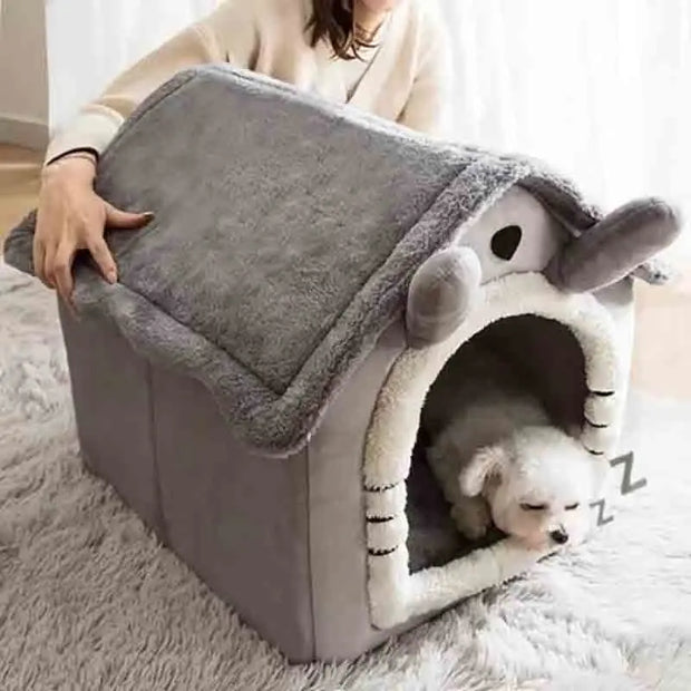 Indoor Warm Dog & Cat House - Soft Velvet Pet Bed with Removable Cushion