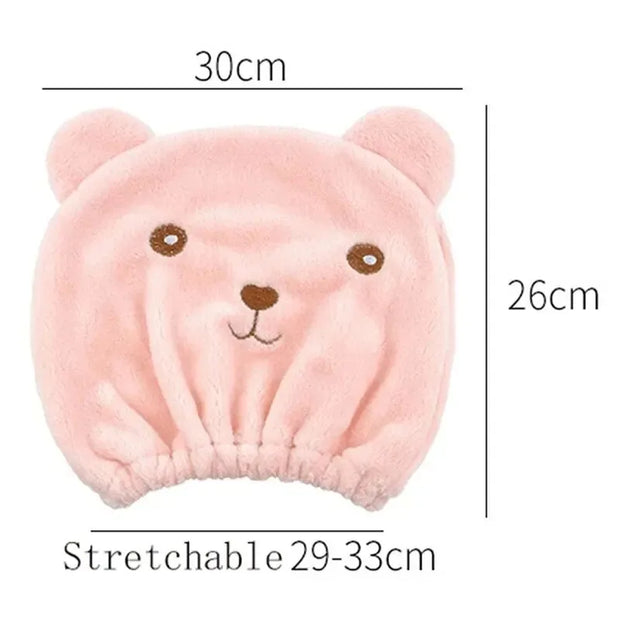 Cute Bear Microfiber Hair Drying Hat - Super Absorbent Bath Towel Cap