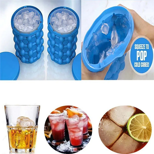 Portable Silicone Ice Cube Maker Bucket with Lid – Space-Saving Ice Mold Tray for Whiskey, Wine & Drinks