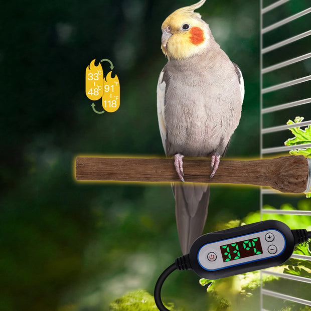 Heated Bird Perch Stand for Cage - Adjustable Temperature Parrot Perch Warmer with Anti-Bite Protection for Parakeets, Budgies, and Cockatiels