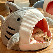 Cartoon Shark Pet Cave Bed, Cozy Cat Pillow Mat for Kittens and Puppies, Soft Cotton Cushion Nest