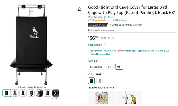 Colorday Bird Cage Cover for Play Top Cages – Breathable, High Shading Rate Cover