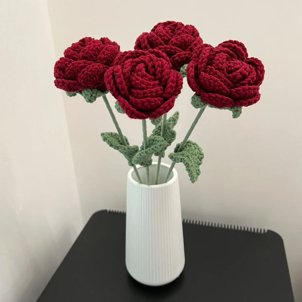 1PC Artificial Knitted Rose Bouquet - Modern Elegance for Home Décor, Weddings & Special Occasions