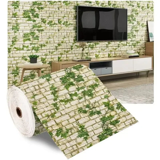 Self-Adhesive 3D Foam Brick Wall Stickers – Waterproof Retro PVC Wallpaper for Living Room, Bedroom, and TV Background