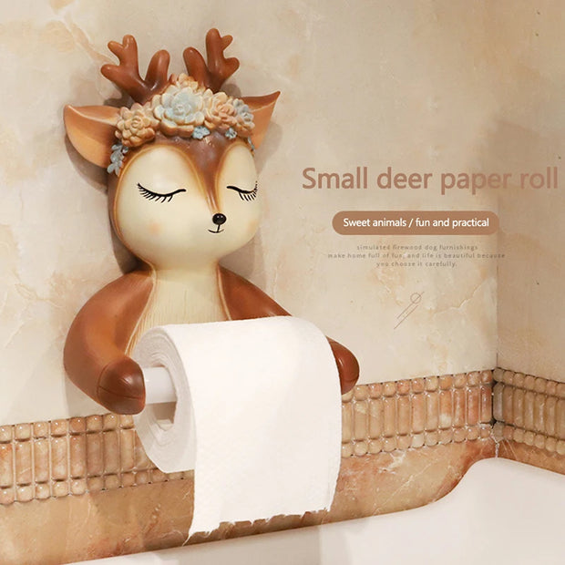 Title: Fawn Roll Paper Tissue Box - Cute Vinyl Tissue Canister for Home Decor