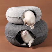 Donut Cat Bed for 2 Cats Pet Cat Tunnel Toys Kitten House Basket Interactive Play Toys for Cats Natural Felt Rabbit Cave Nest