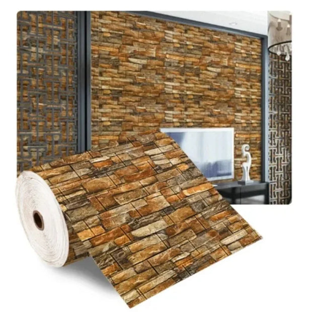 Self-Adhesive 3D Foam Brick Wall Stickers – Waterproof Retro PVC Wallpaper for Living Room, Bedroom, and TV Background