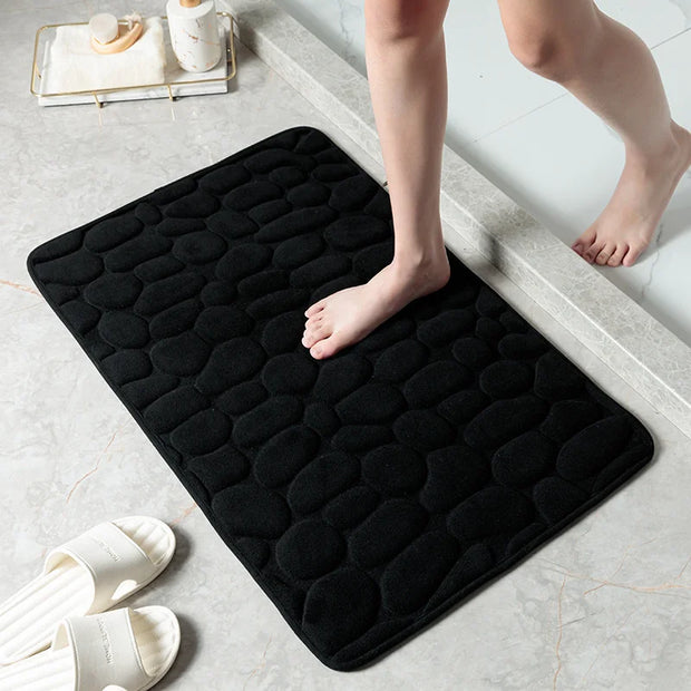 Cobblestone Embossed Memory Foam Bathroom Mat – Non-Slip, Super Absorbent, Soft Coral Fleece, Eco-Friendly