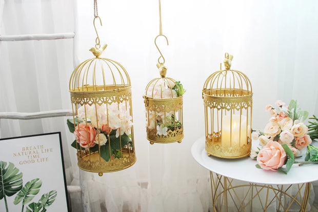 Modern Iron Wrought Metal Birdcage - White Hanging Flowerpot for Succulent Plants