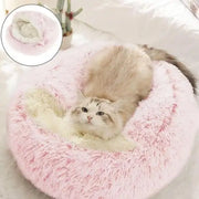 Soft Plush Cat and Dog Bed - 2-in-1 Round Pet Mattress with Warm Cover