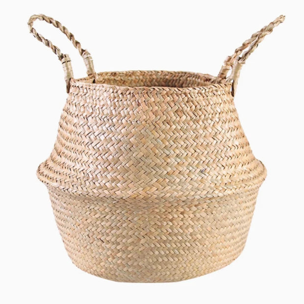 Handmade Rattan Woven Storage Basket - Multi-Use Decorative Flower Pot Cover & Handheld Basket | Rustic Home Décor