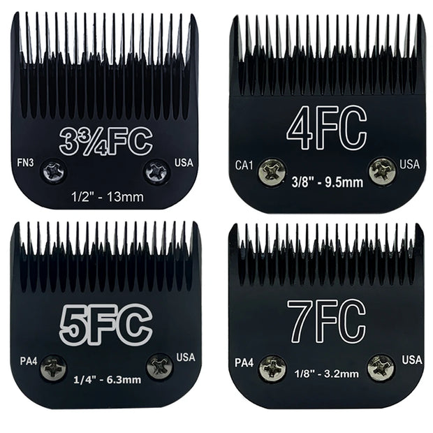 Dog Grooming Clipper Blade Set (4 Pack) - Compatible with Andis, Oster, Wahl KM Series