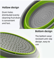 Folding Silicone Drain Basket, Collapsible Strainer for Fruits & Vegetables, Kitchen Storage Tool, 24x19.5cm