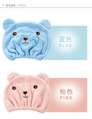 Cute Bear Microfiber Hair Drying Hat - Super Absorbent Bath Towel Cap