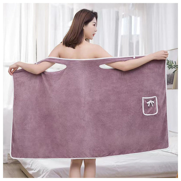 Wearable Bath Towel Wrap - Coral Fleece Absorbent Bath Skirt for Women