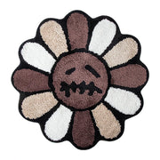 Smiling Face Tufted Flower Rug – Round Rainbow Bathroom Rug, Non-Slip, Machine Washable