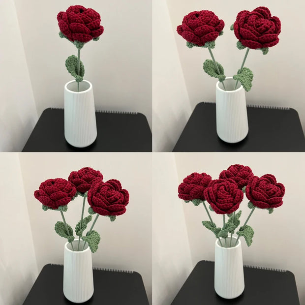 1PC Artificial Knitted Rose Bouquet - Modern Elegance for Home Décor, Weddings & Special Occasions