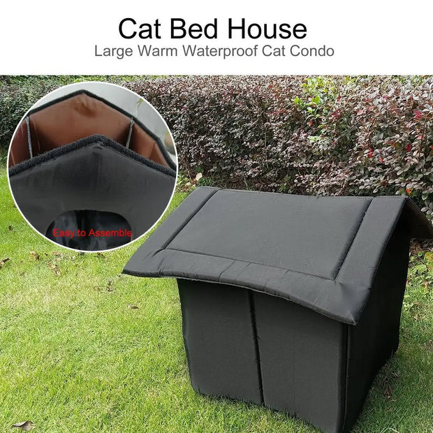 Foldable Waterproof Cat House - Winter Warm Insulated Bed for Outdoor Cats & Small Dogs