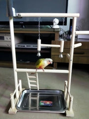 Parrot Playstand with Cup, Swing, and Climbing Ladder – Wooden Bird Playground for Cockatiels, Budgies, and Parrots