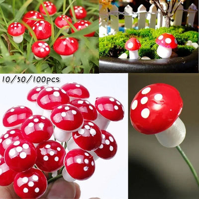 Miniature Mushroom Decor – 10/50/100pcs Fairy Garden Resin Crafts, Moss Terrarium Artificial Plant Stakes