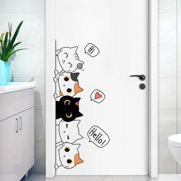 1PC  Sartoon Cute Cat Stickers For Decorating Bedroom Wardrobe Doors, With Waterproof Self-adhesive Stickers