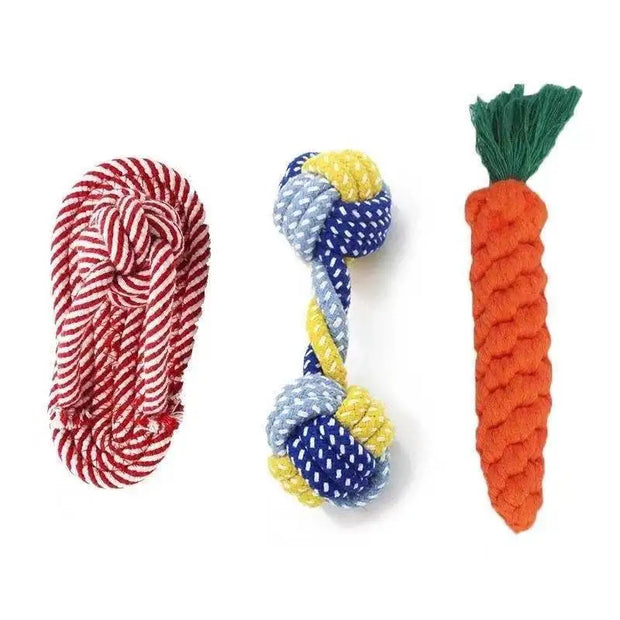 Durable Cotton Cord and Rubber Chew Toys for Dogs - Interactive Balls and Ropes