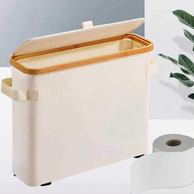 Bamboo Toilet Paper Basket Storage - Large Organizer with Lid for Bathroom