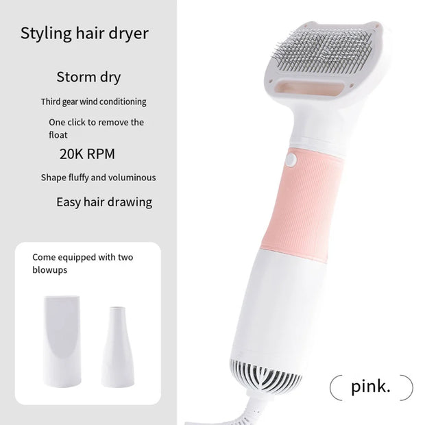 3-in-1 Pets Hair Dryer Brush Comb for Dog, Cat, Kitten, Puppy – Adjustable Wind Speed & Temperature, Safe Grooming with Mute Function