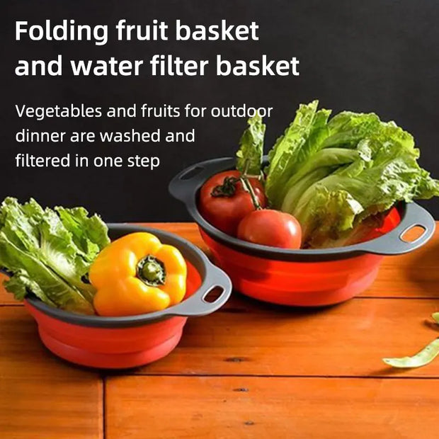 Folding Silicone Drain Basket, Collapsible Strainer for Fruits & Vegetables, Kitchen Storage Tool, 24x19.5cm