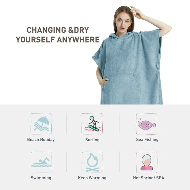 Beiwoer Microfiber Surf Changing Poncho Towel – Quick-Dry, Hooded, Portable Beach Robe for Swimming, Surfing, and Outdoor Activities