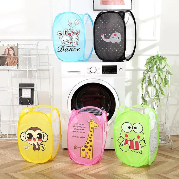 Collapsible Laundry Basket - Cartoon Folding Storage Box for Clothes & Toys | Eco-Friendly Mesh Organizer