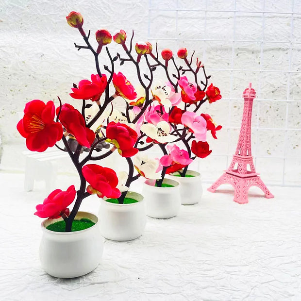 Artificial Bonsai Tree Plants – Small Simulation Potted Plants, Fake Flowers, Home Desk Decor, 21pcs