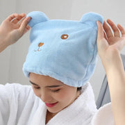 Cute Bear Microfiber Hair Drying Hat - Super Absorbent Bath Towel Cap