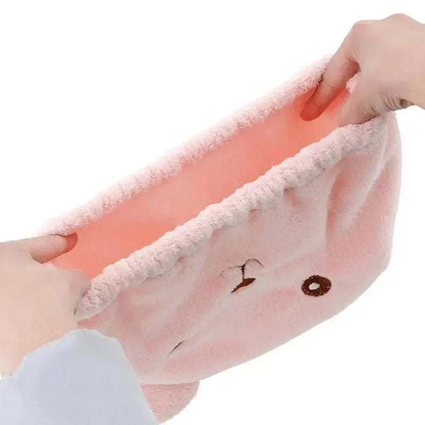 Cute Bear Microfiber Hair Drying Hat - Super Absorbent Bath Towel Cap