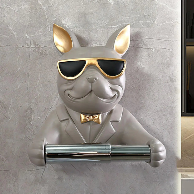 Resin Dog Sculpture Wall-Mounted Toilet Paper Holder – Creative Bathroom Storage