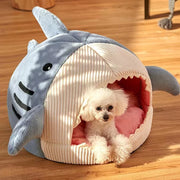 Cartoon Shark Pet Cave Bed, Cozy Cat Pillow Mat for Kittens and Puppies, Soft Cotton Cushion Nest