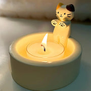 Cartoon Cat Candle Holder – Cute Resin Tea Light Holder for Home, Office, and Desktop Decor – Warm Paws Design