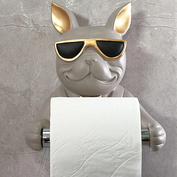 Resin Dog Sculpture Wall-Mounted Toilet Paper Holder – Creative Bathroom Storage