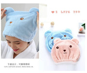 Cute Bear Microfiber Hair Drying Hat - Super Absorbent Bath Towel Cap