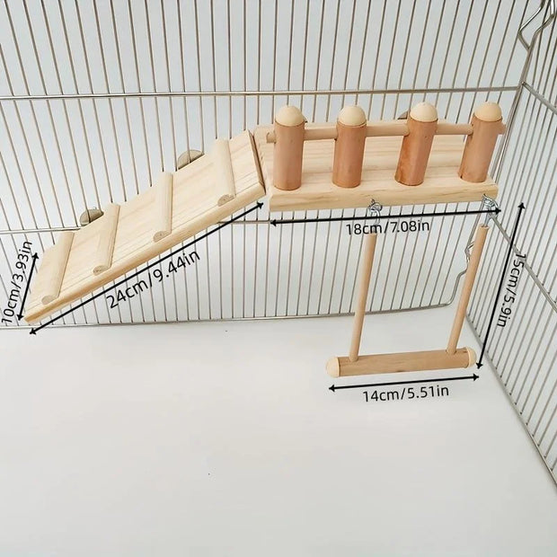 Wooden Bird Toy Set with Swing, Ladder, and Stand Platform for Small to Medium Birds