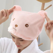 Cute Bear Microfiber Hair Drying Hat - Super Absorbent Bath Towel Cap