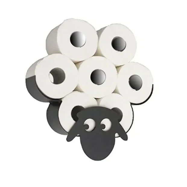 Steel Toilet Paper Holder with Owl &amp; Sheep Design – Wall-Mounted Bathroom Towel Roll Shelf, Home Storage & Decoration