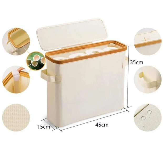 Bamboo Toilet Paper Basket Storage - Large Organizer with Lid for Bathroom