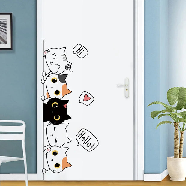 1PC  Sartoon Cute Cat Stickers For Decorating Bedroom Wardrobe Doors, With Waterproof Self-adhesive Stickers