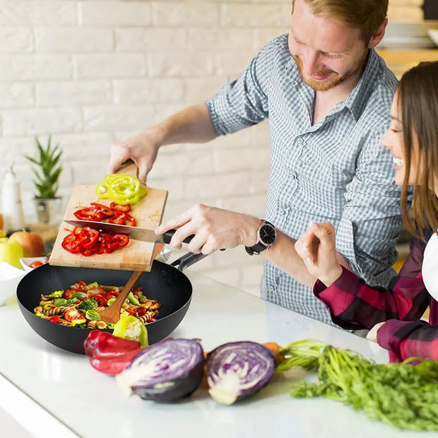 Lightweight Cast Iron Stir Fry Pan – Pre-Seasoned, Non-Stick Wok with Wooden Handle