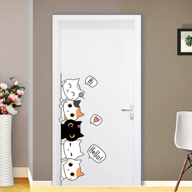 1PC  Sartoon Cute Cat Stickers For Decorating Bedroom Wardrobe Doors, With Waterproof Self-adhesive Stickers