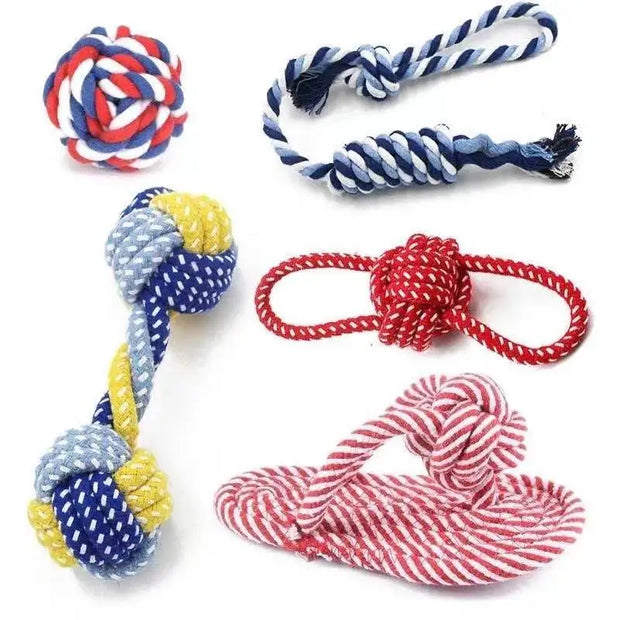 Durable Cotton Cord and Rubber Chew Toys for Dogs - Interactive Balls and Ropes