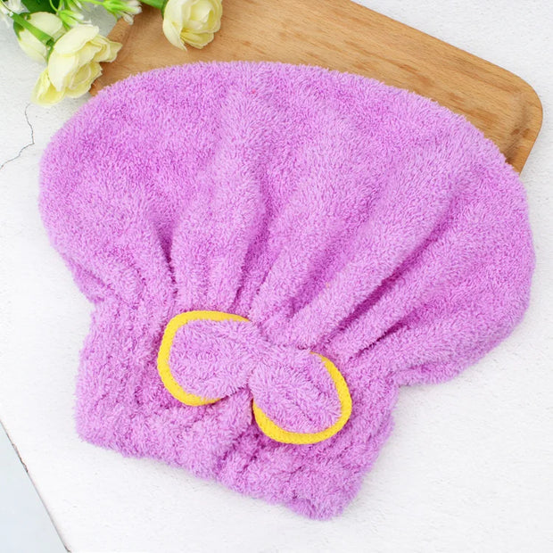 NoEnName Coral Fleece Shower Cap – Quick-Dry Hair Hat, Eco-Friendly, Plush Material