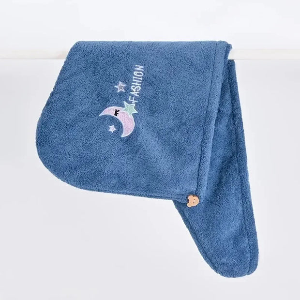 Dry Hair Towel – Soft Coral Fleece, Quick Absorbing, Button Design for Easy Wear